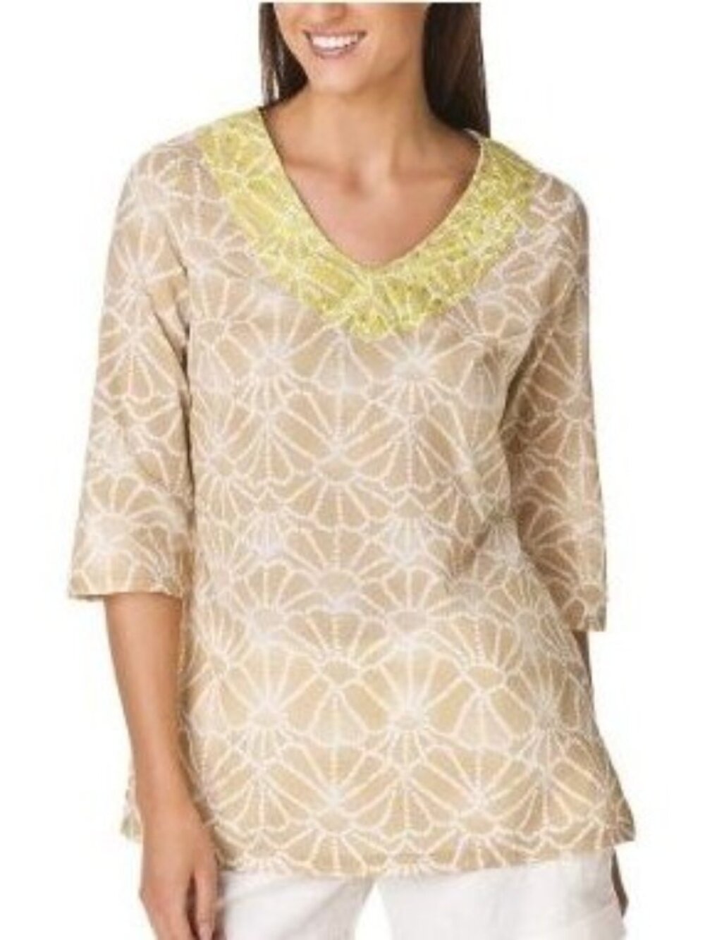 Calypso St. Barth Target 3/4 Sleeve Embroidered Top